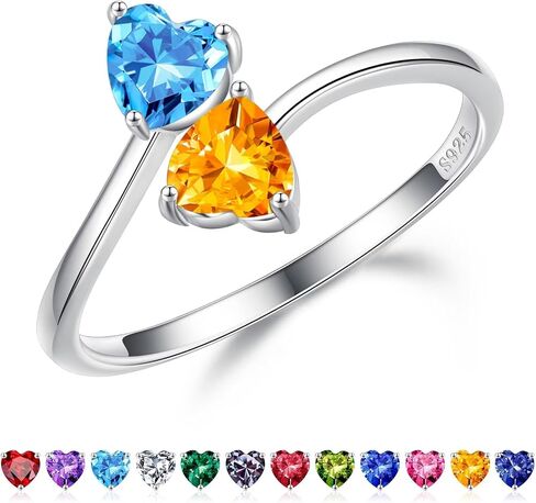 Iefil Adjustable Birthstone Ring for Women - 925 Sterling Silver Double Birthstone Rings, Anniversary Birthday Gifts for Women, Mothers Day Christmas Jewelry Gifts for Her Wife Mom in Saudi Arabia