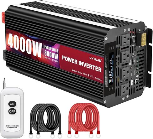 LVYUAN 3000 Watt Power Inverter 12V to 110V 120V DC to AC with 4 AC Outlets, LCD Display, USB Port & Remote Control for Home, RV, Vehicle, Truck, Off-Grid Solar System, Heavy Duty Outdoor Camping in Saudi Arabia