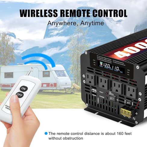 LVYUAN 3000 Watt Power Inverter 12V to 110V 120V DC to AC with 4 AC Outlets, LCD Display, USB Port & Remote Control for Home, RV, Vehicle, Truck, Off-Grid Solar System, Heavy Duty Outdoor Camping in Saudi Arabia