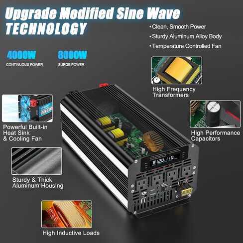 LVYUAN 3000 Watt Power Inverter 12V to 110V 120V DC to AC with 4 AC Outlets, LCD Display, USB Port & Remote Control for Home, RV, Vehicle, Truck, Off-Grid Solar System, Heavy Duty Outdoor Camping in Saudi Arabia