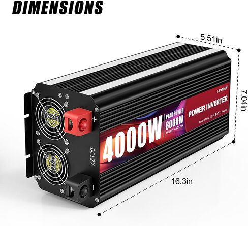 LVYUAN 3000 Watt Power Inverter 12V to 110V 120V DC to AC with 4 AC Outlets, LCD Display, USB Port & Remote Control for Home, RV, Vehicle, Truck, Off-Grid Solar System, Heavy Duty Outdoor Camping in Saudi Arabia