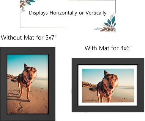إطار صورة 5x7 - عرض صور 4x6 مع حصيرة أو 5x7 بدون حصيرة - تثبيت على الحائط أو سطح الطاولة، أسود، عبوة واحدة in Kuwait