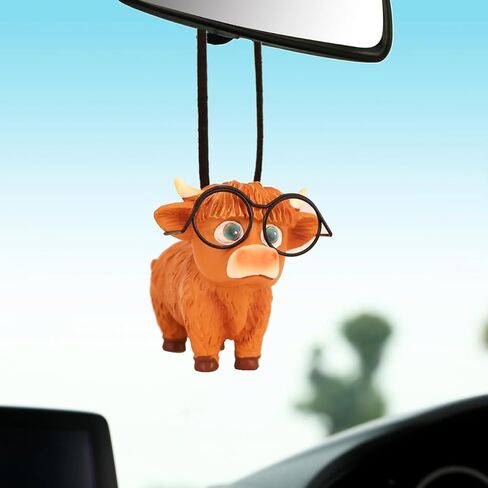 Rear View Mirror Hanging Accessories of Swinging Cattle Highland Cow Cute Car Hanging Accessories Decor for Teens Men Women Car Mirror Hanging Accessories Truck Car Pendant Car Charm (1 PCS) in Saudi Arabia