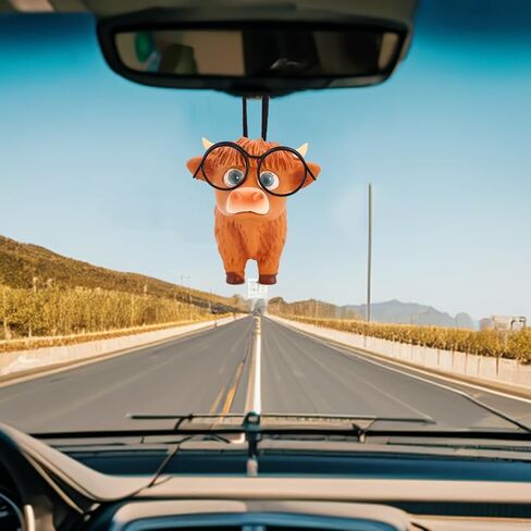 Rear View Mirror Hanging Accessories of Swinging Cattle Highland Cow Cute Car Hanging Accessories Decor for Teens Men Women Car Mirror Hanging Accessories Truck Car Pendant Car Charm (1 PCS) in Saudi Arabia