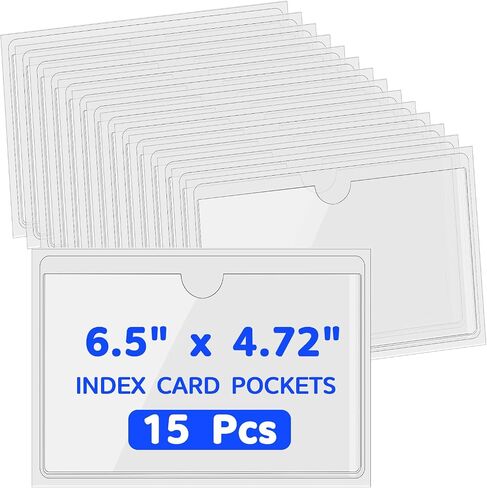 15 Pcs Self Adhesive Index Card Pockets, 6.5×4.72" Clear Adhesive Pockets, Removable Labels Bag with Top Open for Organizing, Storage Bins, Library Card, Totes, Shelves in Saudi Arabia