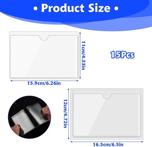 15 Pcs Self Adhesive Index Card Pockets, 6.5×4.72" Clear Adhesive Pockets, Removable Labels Bag with Top Open for Organizing, Storage Bins, Library Card, Totes, Shelves in Saudi Arabia