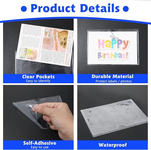 15 Pcs Self Adhesive Index Card Pockets, 6.5×4.72" Clear Adhesive Pockets, Removable Labels Bag with Top Open for Organizing, Storage Bins, Library Card, Totes, Shelves in Saudi Arabia