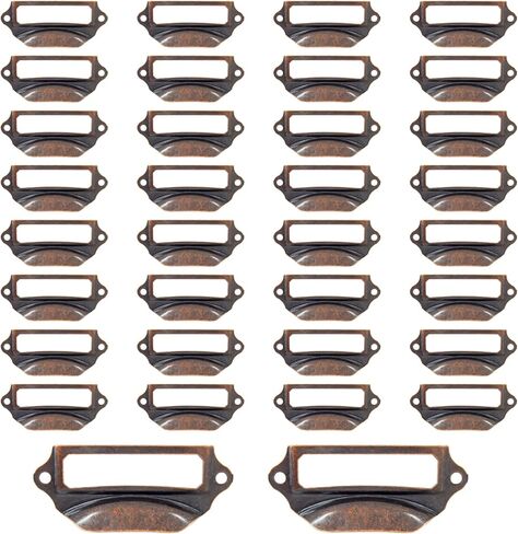 30Pcs Antique Copper Frame Tag Label Holder Office Library File Drawer Tag, Metal Vintage Cabinet Label Card Pull Handles with Screws for Furniture in Kuwait