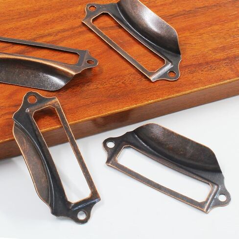 30Pcs Antique Copper Frame Tag Label Holder Office Library File Drawer Tag, Metal Vintage Cabinet Label Card Pull Handles with Screws for Furniture in Kuwait