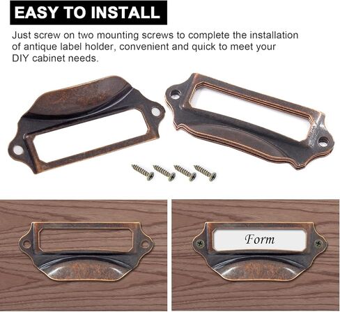 30Pcs Antique Copper Frame Tag Label Holder Office Library File Drawer Tag, Metal Vintage Cabinet Label Card Pull Handles with Screws for Furniture in Kuwait