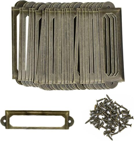 30 قطعة من حامل الملصقات العتيقة باللون البرونزي حامل ملصقات درج الملفات وأرفف خزانة بطاقات الاسم المعدنية مع مسامير لأرفف خزانة المكتب ودرج المكتبة (60 × 17 مم) in Kuwait