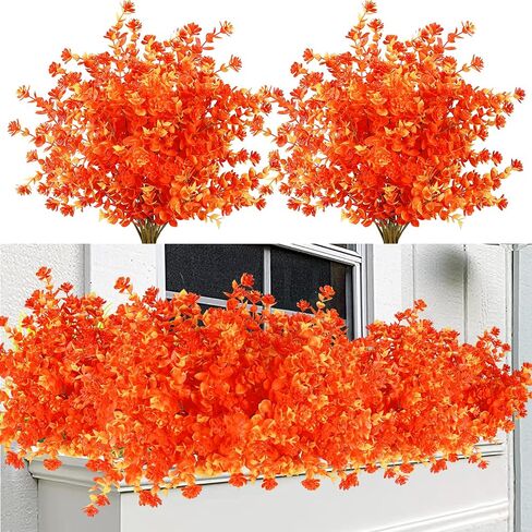 Sggvecsy 12 Bundles Artificial Flower Fall Eucalyptus Plants Fake Bushes Boxwood Shrubs Outdoor Greenery UV Resistant Faux Plastic Plants for Home Garden Indoor Fall Thanksgiving Autumn Decor (Fall) in Saudi Arabia