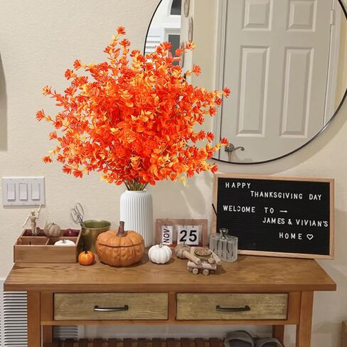 Sggvecsy 12 Bundles Artificial Flower Fall Eucalyptus Plants Fake Bushes Boxwood Shrubs Outdoor Greenery UV Resistant Faux Plastic Plants for Home Garden Indoor Fall Thanksgiving Autumn Decor (Fall) in Saudi Arabia