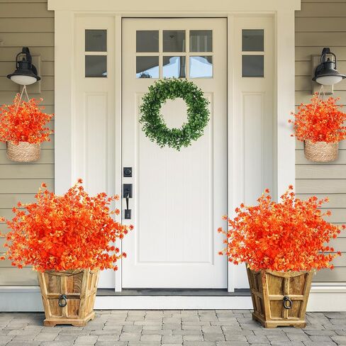 Sggvecsy 12 Bundles Artificial Flower Fall Eucalyptus Plants Fake Bushes Boxwood Shrubs Outdoor Greenery UV Resistant Faux Plastic Plants for Home Garden Indoor Fall Thanksgiving Autumn Decor (Fall) in Saudi Arabia