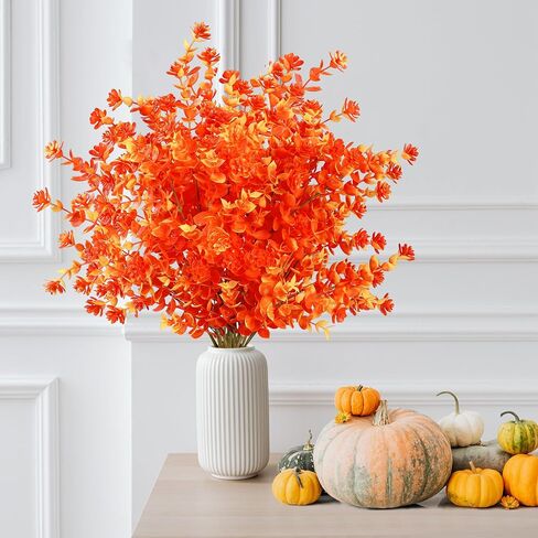 Sggvecsy 12 Bundles Artificial Flower Fall Eucalyptus Plants Fake Bushes Boxwood Shrubs Outdoor Greenery UV Resistant Faux Plastic Plants for Home Garden Indoor Fall Thanksgiving Autumn Decor (Fall) in Saudi Arabia