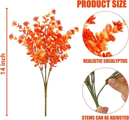 Sggvecsy 12 Bundles Artificial Flower Fall Eucalyptus Plants Fake Bushes Boxwood Shrubs Outdoor Greenery UV Resistant Faux Plastic Plants for Home Garden Indoor Fall Thanksgiving Autumn Decor (Fall) in Saudi Arabia