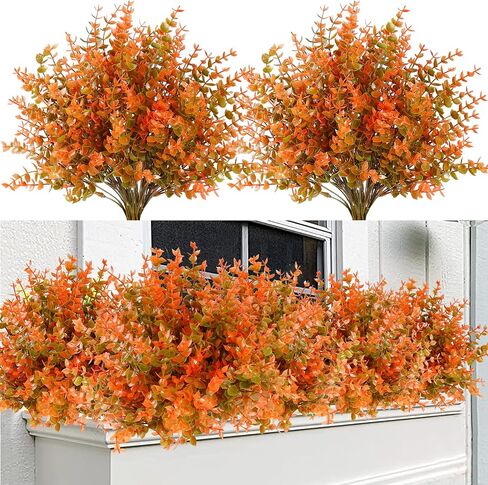 Sggvecsy 12 Bundles Artificial Flower Fall Eucalyptus Plants Fake Bushes Boxwood Shrubs Outdoor Greenery UV Resistant Faux Plastic Plants for Home Garden Indoor Fall Thanksgiving Autumn Decor (Fall) in Saudi Arabia