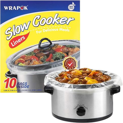 بطانات للطهي البطيء، حقيبة طبخ للاستعمال مرة واحدة مقاس 13 × 21 بوصة، حقيبة بلاستيكية سهلة التنظيف، عبوتان خاليتان من مادة BPA (20 كيسًا) in Kuwait