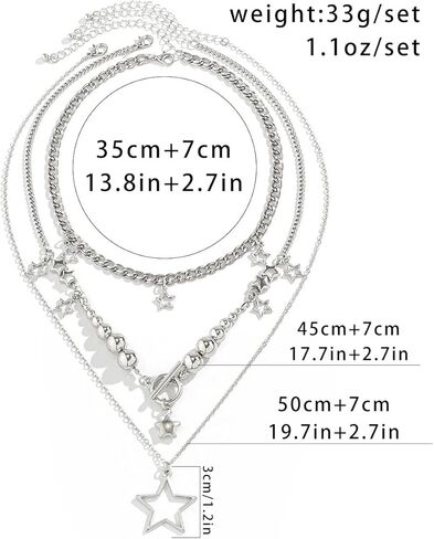 قلادة نجمة فضية Y2K إكسسوارات مجوهرات قلادة فضية مكتنزة كومة الجرونج Kawaii لطيف القلائد الجمالية خمر مجوهرات ايمو (Y2K نجمة قلادة نمط 6) in Kuwait