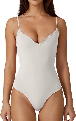 QINSEN Womens Sexy Sweetheart V Neck Bodysuit Tops Spaghetti Straps Slim Fit Fashion T Shirts in Saudi Arabia