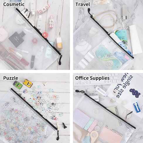 EOOUT 24pcs A3 Mesh Zipper Pouch Bags, 8 Colors Reusable Zipper Bags for Organizing Storage, Waterproof Puzzle Bag, Zipper Bags for Board Game Storage and School Office Supplies in Saudi Arabia