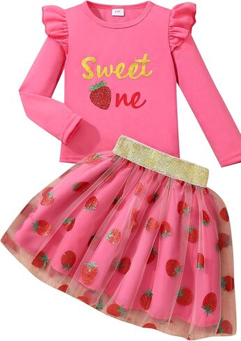 Popshion Girls Tulle Skirt Set Long Sleeve Sweatshirt+Tutu Dress Birthday Party Outfit Kids Fall Winter Clothes Set 1-8 Years in Kuwait