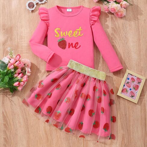 Popshion Girls Tulle Skirt Set Long Sleeve Sweatshirt+Tutu Dress Birthday Party Outfit Kids Fall Winter Clothes Set 1-8 Years in Kuwait