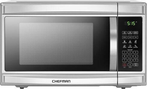 Chefman Countertop Microwave Oven 1.1 Cu. Ft. Digital Stainless Steel Microwave 1000 Watts with 6 Auto Menus, 10 Power Levels, Eco Mode, Memory, Mute Function, Child Safety Lock, Easy Clean in Kuwait