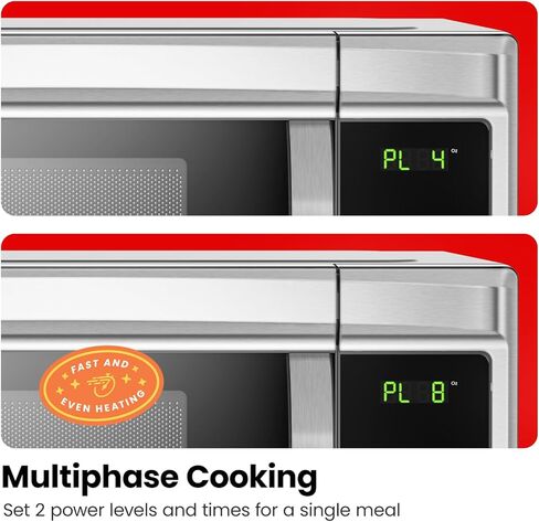 Chefman Countertop Microwave Oven 1.1 Cu. Ft. Digital Stainless Steel Microwave 1000 Watts with 6 Auto Menus, 10 Power Levels, Eco Mode, Memory, Mute Function, Child Safety Lock, Easy Clean in Kuwait