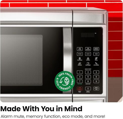 Chefman Countertop Microwave Oven 1.1 Cu. Ft. Digital Stainless Steel Microwave 1000 Watts with 6 Auto Menus, 10 Power Levels, Eco Mode, Memory, Mute Function, Child Safety Lock, Easy Clean in Kuwait