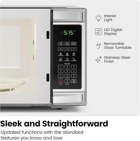 Chefman Countertop Microwave Oven 1.1 Cu. Ft. Digital Stainless Steel Microwave 1000 Watts with 6 Auto Menus, 10 Power Levels, Eco Mode, Memory, Mute Function, Child Safety Lock, Easy Clean in Kuwait