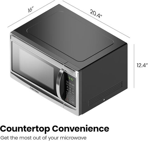 Chefman Countertop Microwave Oven 1.1 Cu. Ft. Digital Stainless Steel Microwave 1000 Watts with 6 Auto Menus, 10 Power Levels, Eco Mode, Memory, Mute Function, Child Safety Lock, Easy Clean in Kuwait