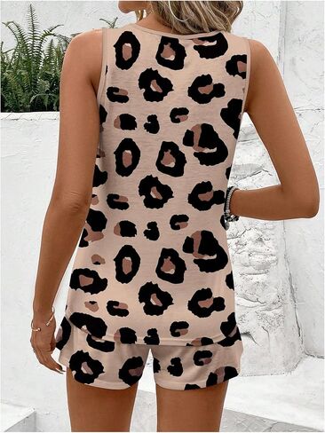 Milumia Women's 2 Piece Leopard Print Outfits Tank Top Shorts with Pocket in Saudi Arabia