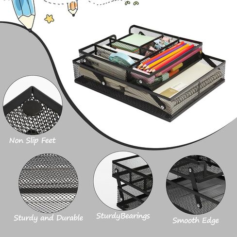 Foldable Desk Drawer Organizer, Double - Layer Mesh Desk Organizer Tray for Office Supplies, Bathroom, Kitchen, Makeup, Vanity (Foldable-Black) in Saudi Arabia