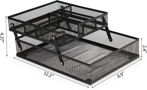 Foldable Desk Drawer Organizer, Double - Layer Mesh Desk Organizer Tray for Office Supplies, Bathroom, Kitchen, Makeup, Vanity (Foldable-Black) in Saudi Arabia