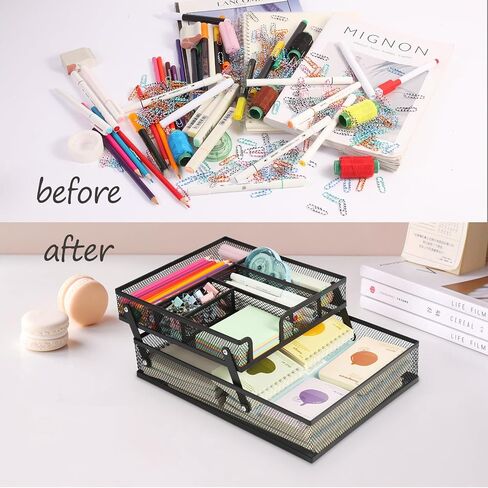 Foldable Desk Drawer Organizer, Double - Layer Mesh Desk Organizer Tray for Office Supplies, Bathroom, Kitchen, Makeup, Vanity (Foldable-Black) in Saudi Arabia