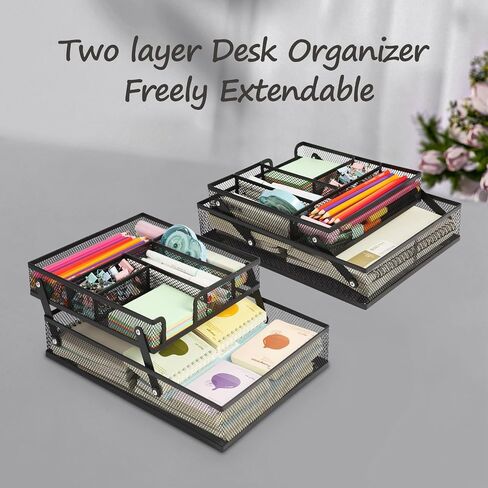 Foldable Desk Drawer Organizer, Double - Layer Mesh Desk Organizer Tray for Office Supplies, Bathroom, Kitchen, Makeup, Vanity (Foldable-Black) in Saudi Arabia