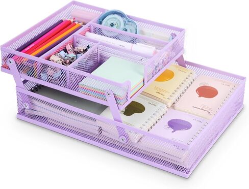 Foldable Desk Drawer Organizer, Double - Layer Mesh Desk Organizer Tray for Office Supplies, Bathroom, Kitchen, Makeup, Vanity (Foldable-Black) in Saudi Arabia