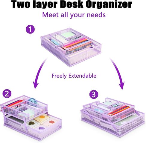 Foldable Desk Drawer Organizer, Double - Layer Mesh Desk Organizer Tray for Office Supplies, Bathroom, Kitchen, Makeup, Vanity (Foldable-Black) in Saudi Arabia