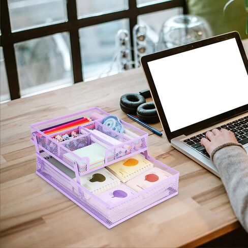 Foldable Desk Drawer Organizer, Double - Layer Mesh Desk Organizer Tray for Office Supplies, Bathroom, Kitchen, Makeup, Vanity (Foldable-Black) in Saudi Arabia