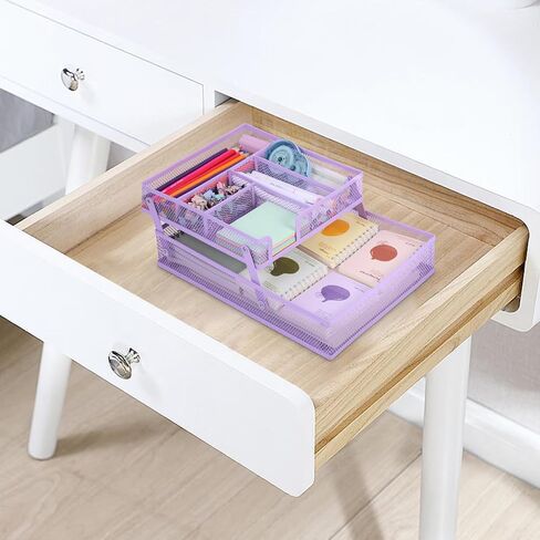 Foldable Desk Drawer Organizer, Double - Layer Mesh Desk Organizer Tray for Office Supplies, Bathroom, Kitchen, Makeup, Vanity (Foldable-Black) in Saudi Arabia