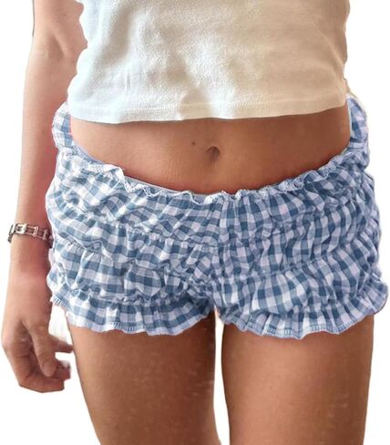 Women Gingham Boxer Shorts Ruffle Bloomers Cute Sexy Micro Y2k Pajama Plaid Shorts in Kuwait