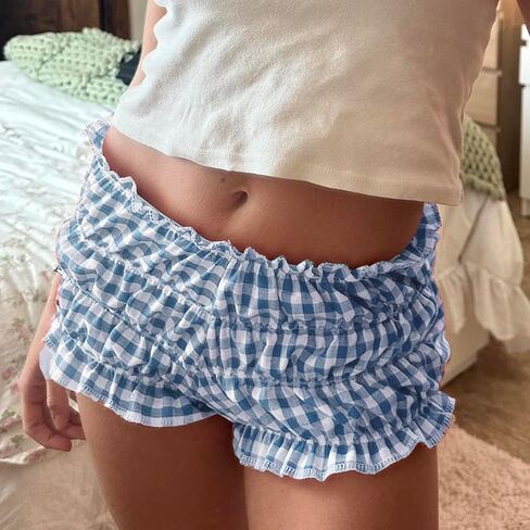Women Gingham Boxer Shorts Ruffle Bloomers Cute Sexy Micro Y2k Pajama Plaid Shorts in Kuwait