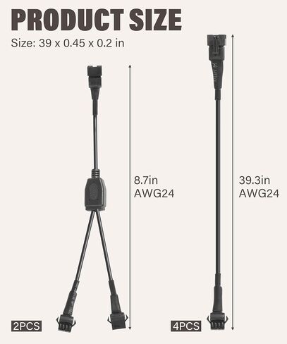 4pcs 39.4" Extension Cords and 2pcs 2-Way Splitters,Car Accessories Rock Light Extension Wire,Neon Underglow Wire Cable Extension Kit,Fit for Car Motorcycle ATV Trikes Golf LED Strip Light in Saudi Arabia