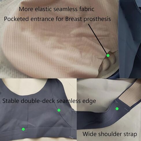 Seamless Mastectomy Bra Post surgery Bra with Pockets for Breast prosthesis Breast form Bralette Daily Bra BG38/XL in Saudi Arabia