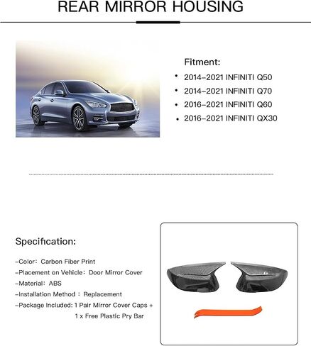 غطاء مرآة باب من ألياف الكربون على طراز القرن متوافق مع 2014-2020 إنفينيتي Q50 Q60 Q70 QX30 in Saudi Arabia