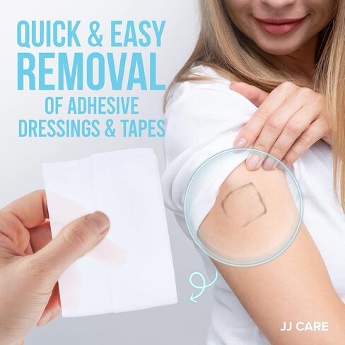 JJ CARE Adhesive Remover Wipes [Pack of 100] 6"x7" Large Stoma Wipes - Medical Adhesive Remover Wipes - Sting Free Adhesive Remover Wipes for Skin Ostomy, Stoma, Colostomy Devices and Dressings in Saudi Arabia