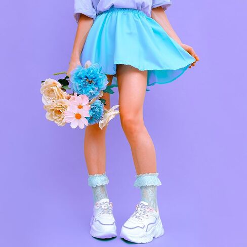 Geyoga 4 Pairs Lace Ruffle Frilly Ankle Socks Women Lace Socks Cute Dress Socks for Women Ladies Princess Accessories in Saudi Arabia