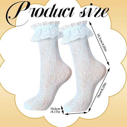 Geyoga 4 Pairs Lace Ruffle Frilly Ankle Socks Women Lace Socks Cute Dress Socks for Women Ladies Princess Accessories in Saudi Arabia