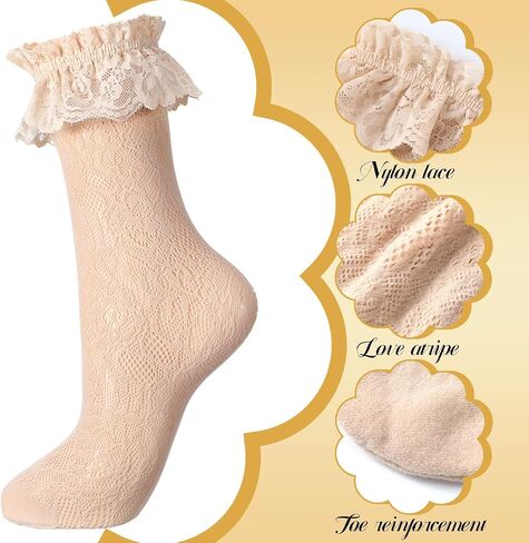 Geyoga 4 Pairs Lace Ruffle Frilly Ankle Socks Women Lace Socks Cute Dress Socks for Women Ladies Princess Accessories in Saudi Arabia